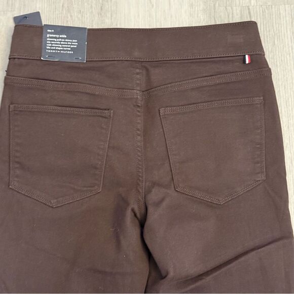 NWT Tommy Hilfiger Chocolate Brown Gramercy Sateen Skinny Ankle Pull On Jeans 4 - Picture 4 of 9